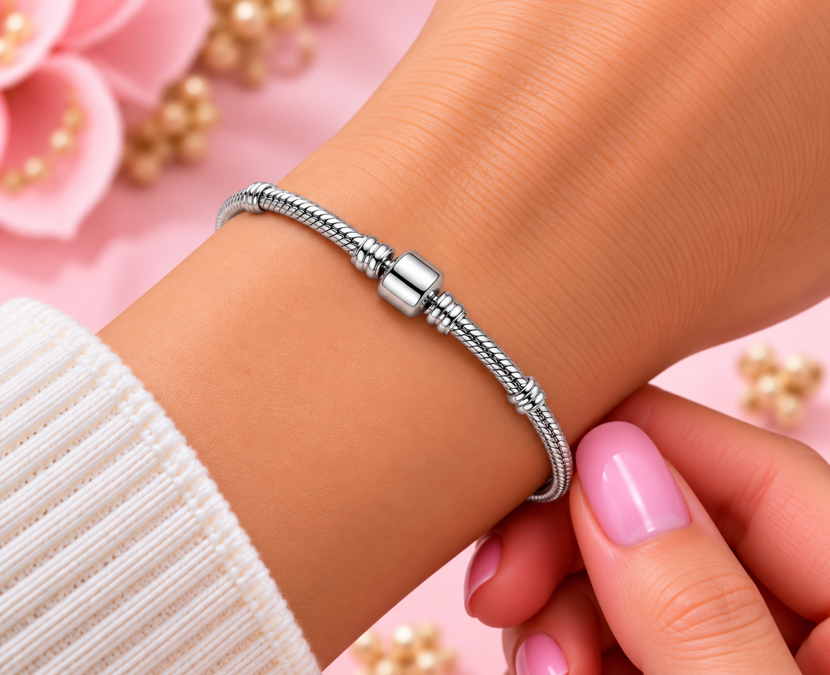 Barrel Clasp Snake Chain Bracelet S925