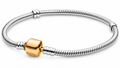 Sterling Silver Snake Chain Bracelet with Gold Barrel Clasp