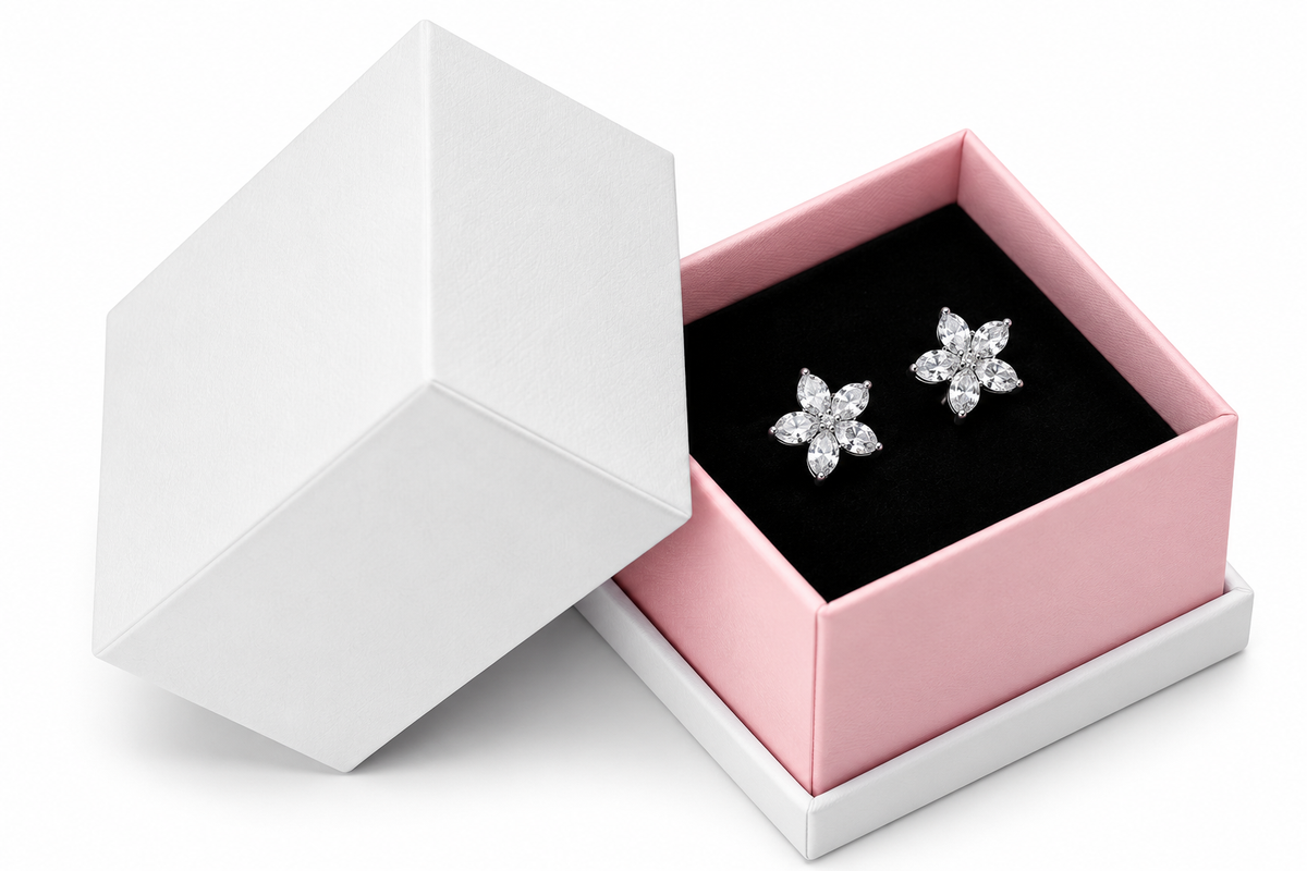 Silver Crystal Heart Cutout Huggie Earrings