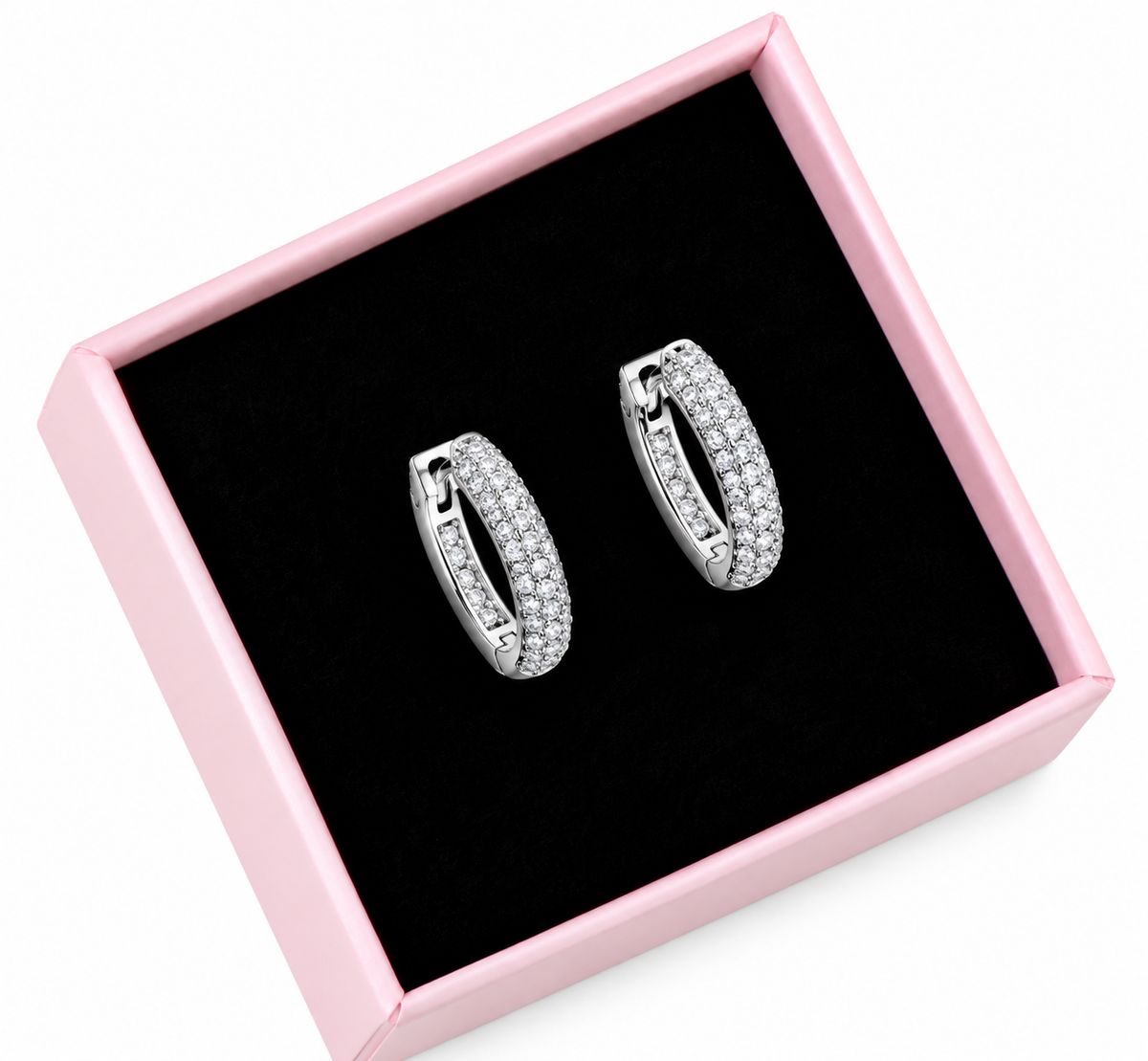 Silver Crystal Pavé Huggie Hoop Earrings
