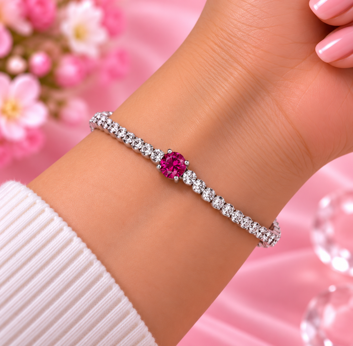 S925 Red Sparkling Heart Tennis Bracelet Sterling silver