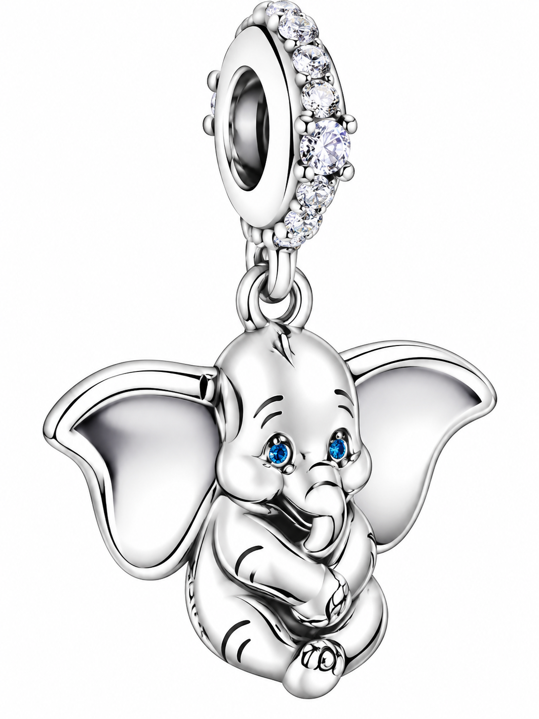 Silver Baby Elephant Dangle Charm with Sparkling Blue Eyes