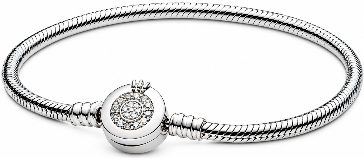 Sparkling Crown O Snake Chain Bracelet Sterling Silver 19CM