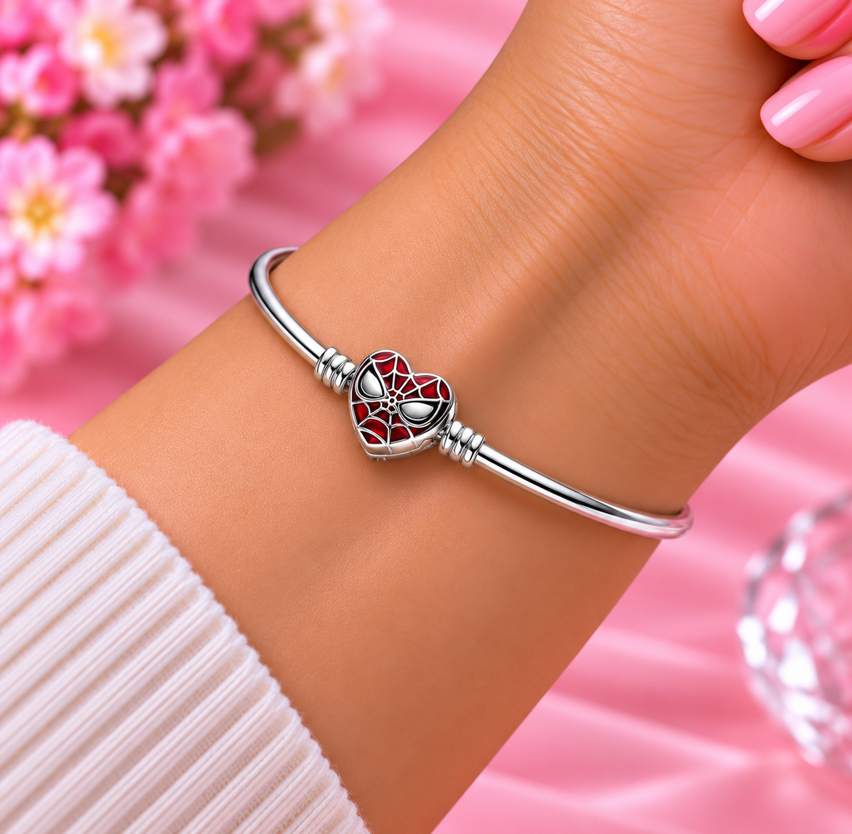 Spider-Man Inspired Sterling Silver Bangle Bracelet