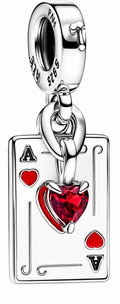 Elegant Silver Ace of Hearts Playing Card Dangle Charm – Sparkling Ruby Red Heart Crystal & Lucky Poker Card Pendant for Charm Bracelets