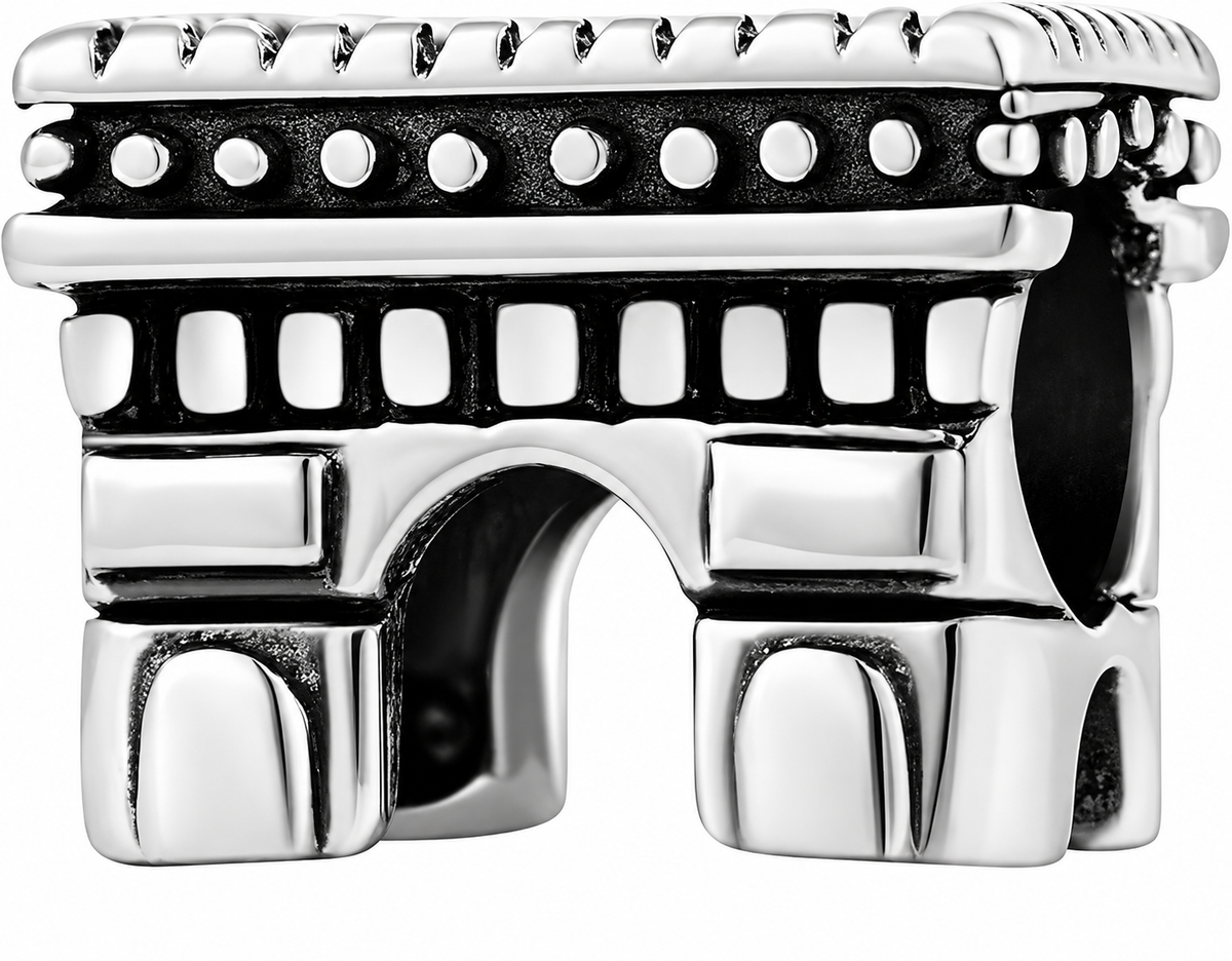 Elegant Silver Arc de Triomphe Charm – 3D Paris Landmark Bead