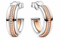 Two-Tone Rose Gold Crystal Hoop Earrings Sparkling Pavé Open Hoop Jewellery