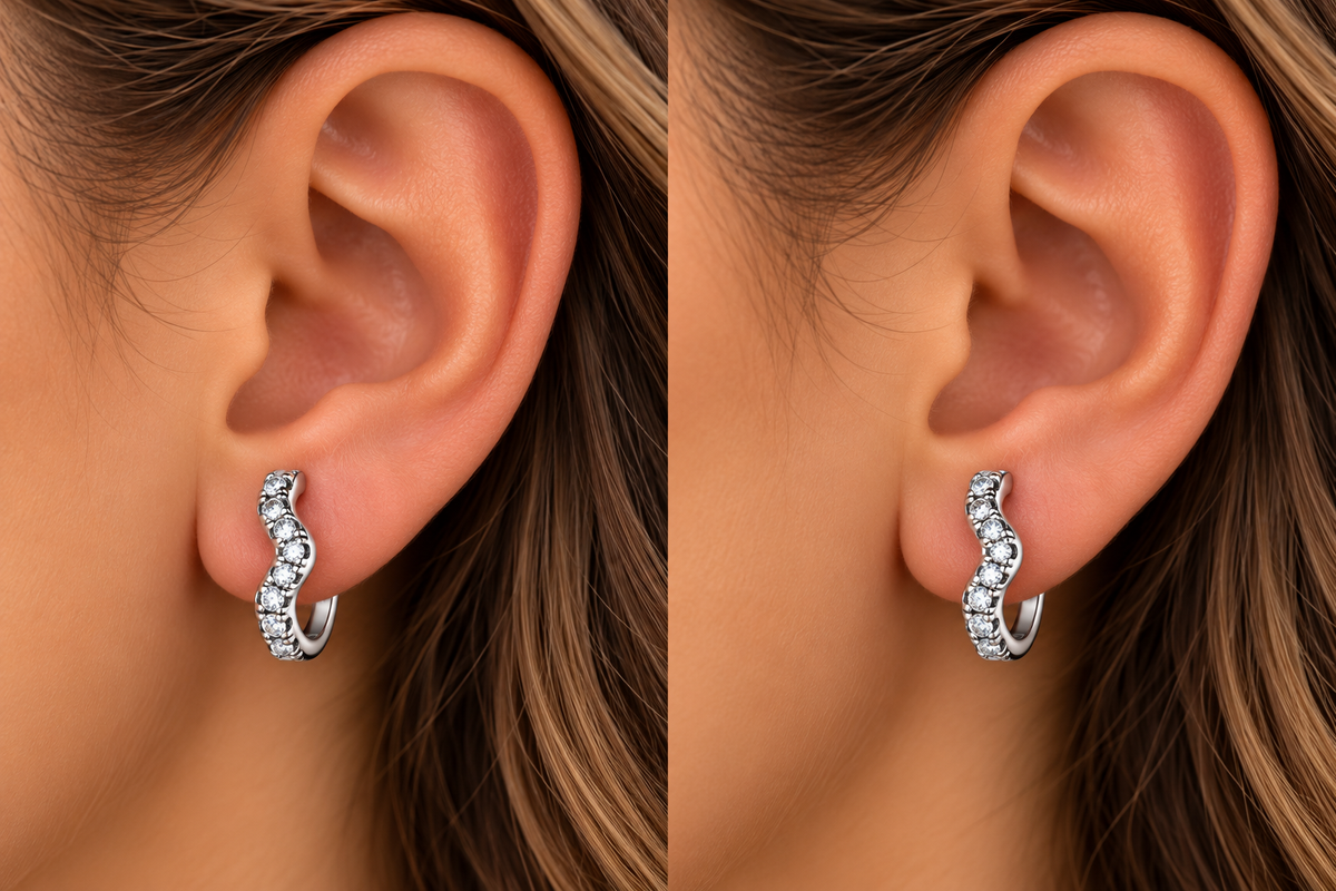 Sparkling Wave Hoop Earrings Sterling silver