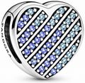 Blue Crystal Heart Charm – Sparkling Silver Tone Love Heart Bracelet Bead