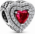 Sparkling Red Levelled Heart Charm Sterling Silver