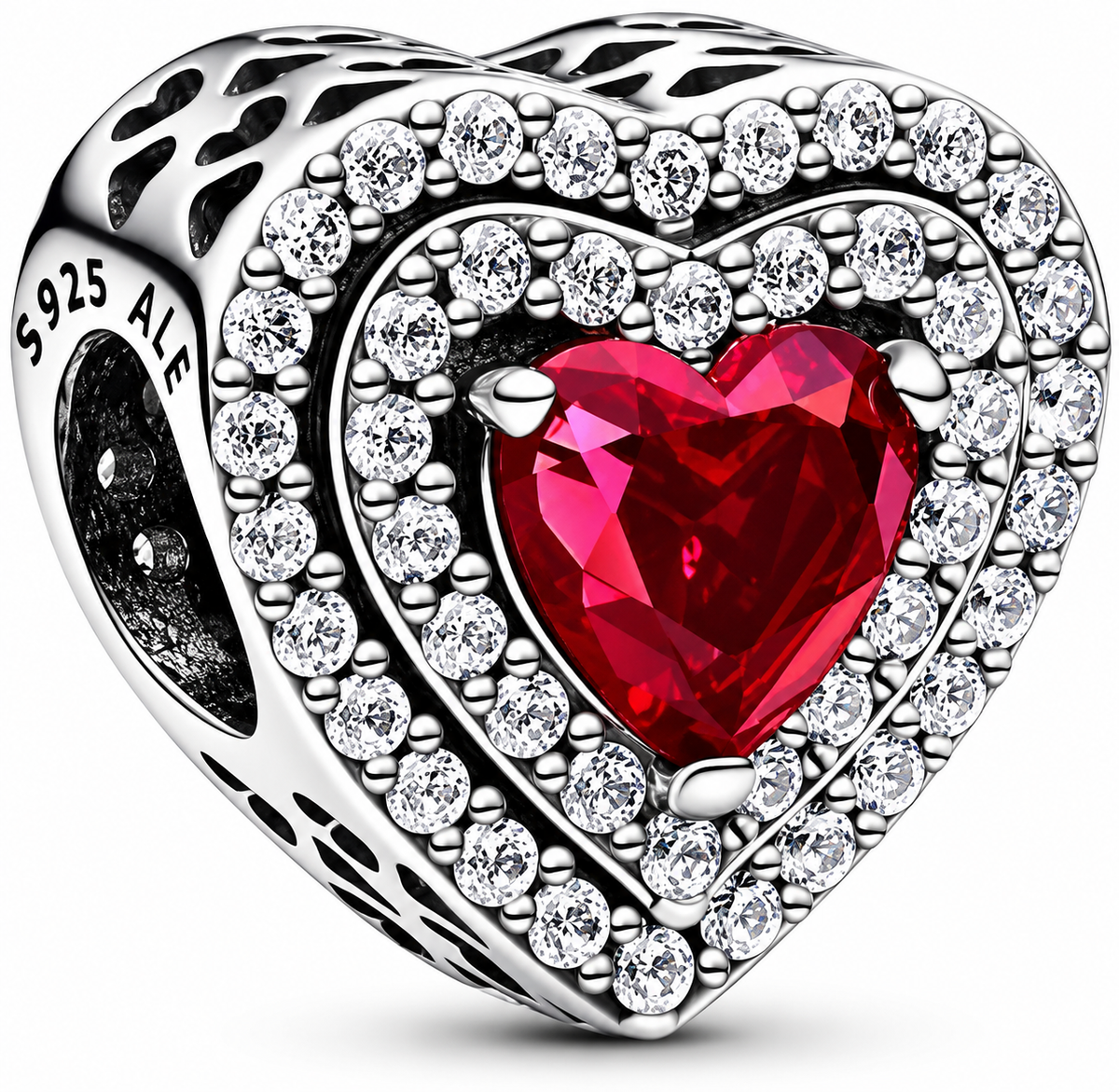 Sparkling Red Levelled Heart Charm Sterling Silver