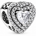 Sparkling Silver Heart Charm with Clear Crystal Stones