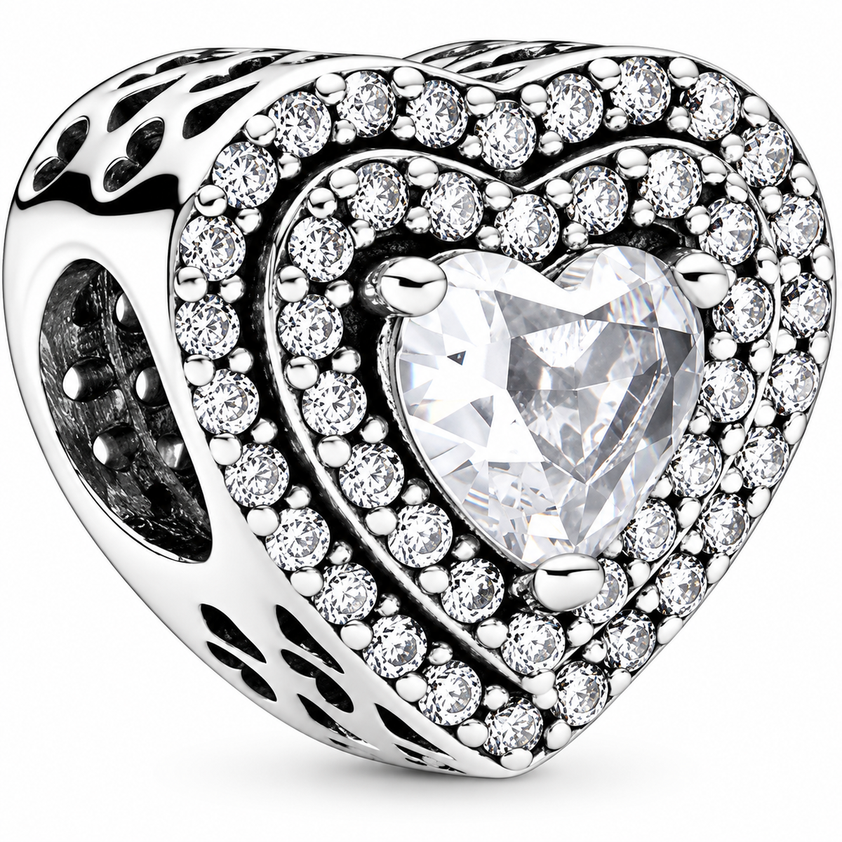 Sparkling Silver Heart Charm with Clear Crystal Stones