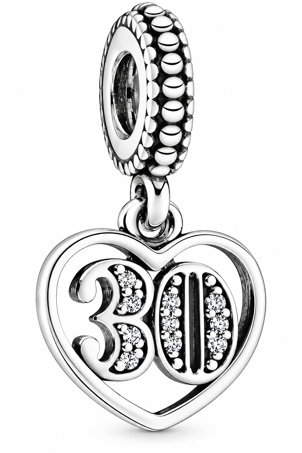 30th Birthday Heart Dangle Charm S925 Sterling Silver