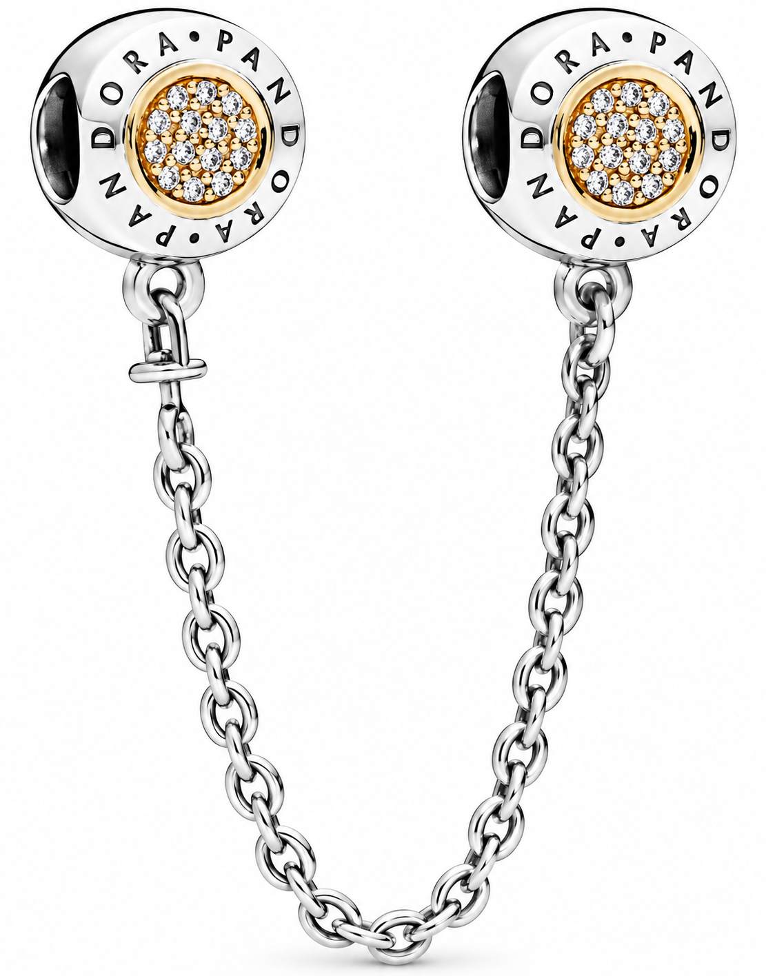 Silver Safety Chain Charm with Gold Crystal Detail
