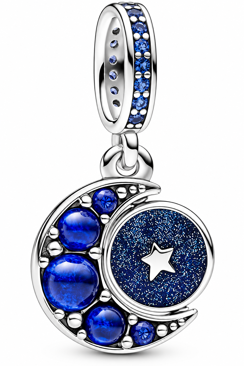 Blue Crescent Moon & Star Dangle Charm