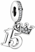15th Birthday Crown Dangle Charm S925 Sterling Silver