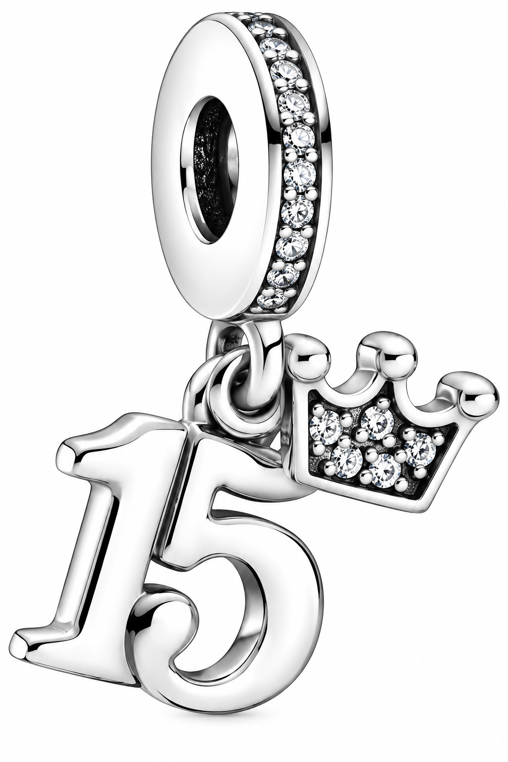 15th Birthday Crown Dangle Charm S925 Sterling Silver