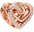 Rose Gold Intertwined Heart Charm with Sparkling Crystals