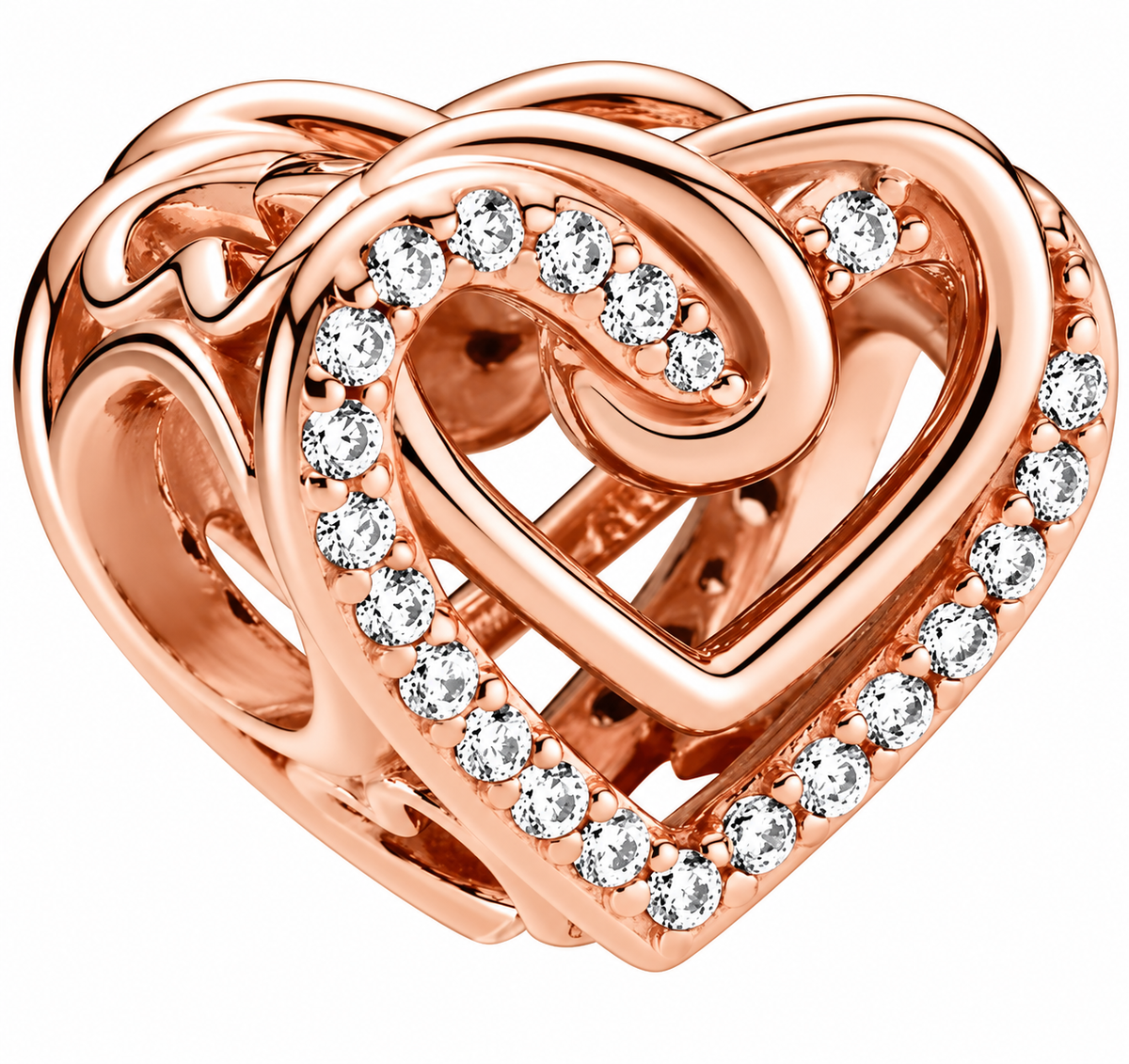 Rose Gold Intertwined Heart Charm with Sparkling Crystals