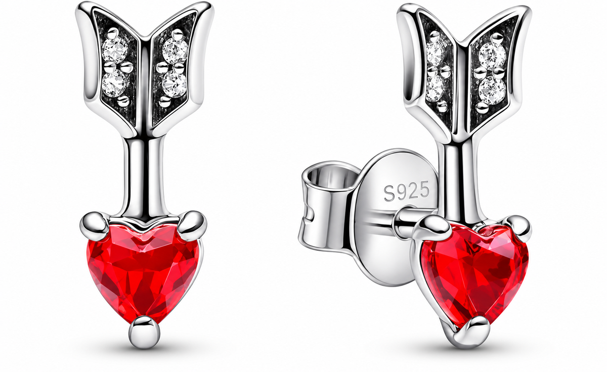 Arrow & Murano Glass Heart Stud Earrings Sterling silver S925
