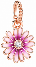 Rose Gold Pink Daisy Flower Dangle Charm