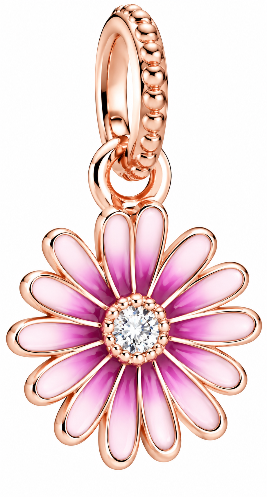 Rose Gold Pink Daisy Flower Dangle Charm