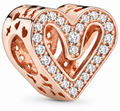 Rose Gold Sparkling Heart Charm with Clear Crystals – Openwork Love Bracelet Bead Gift for Her