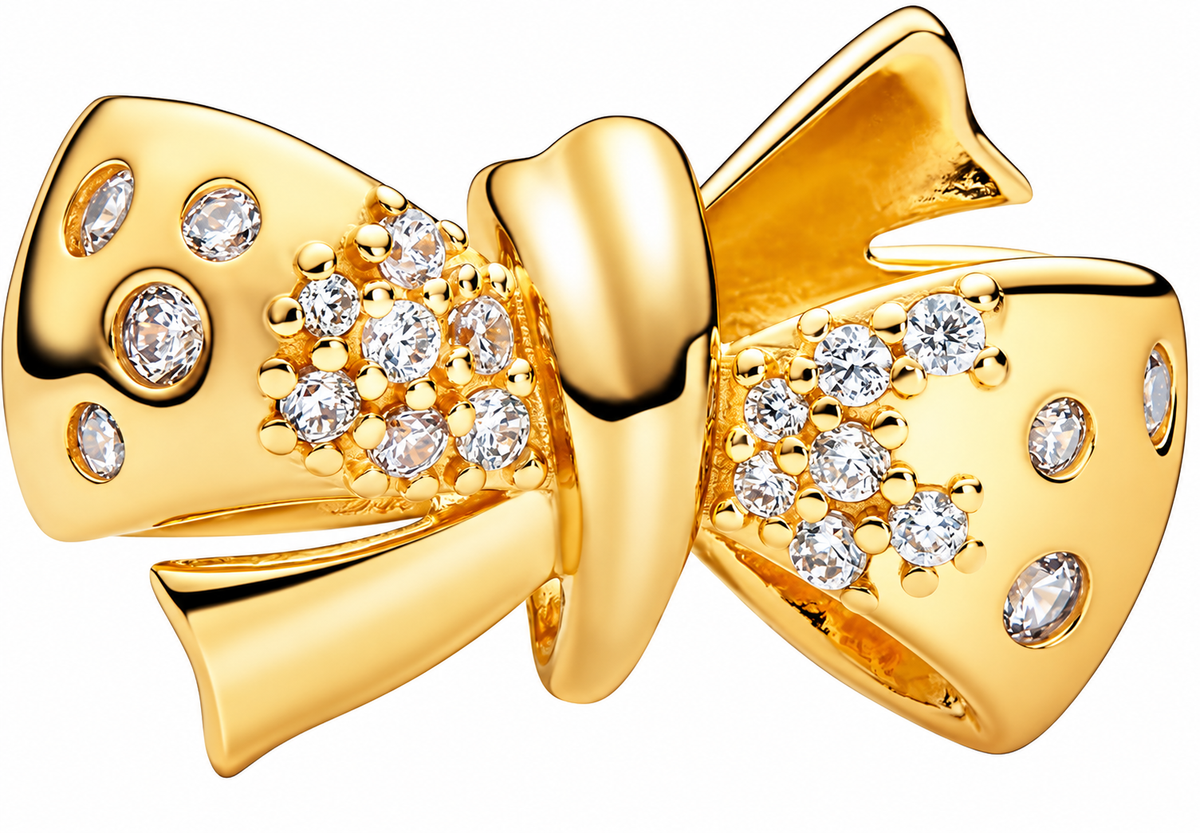 Gold Bow Charm with Sparkling Clear Stones