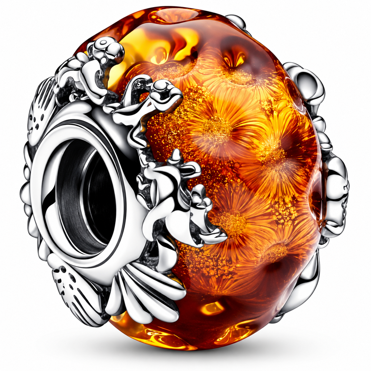 Orange Floral Murano Glass Bead Charm