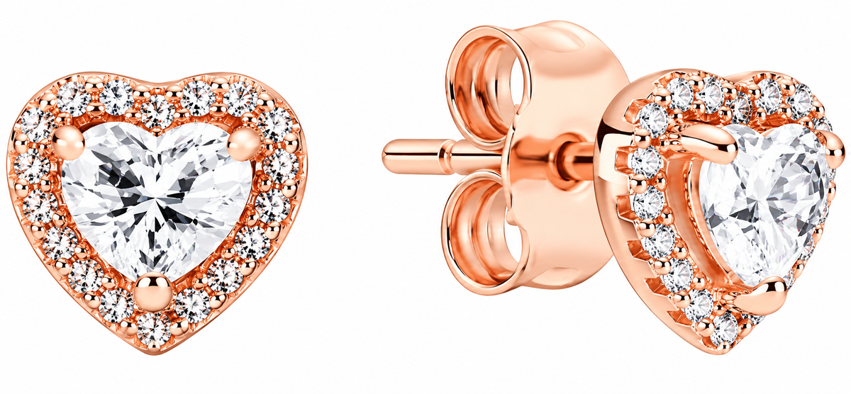 S925 Women's 14k Rose Gold-Plated Sparkling Elevated Heart Stud Earrings