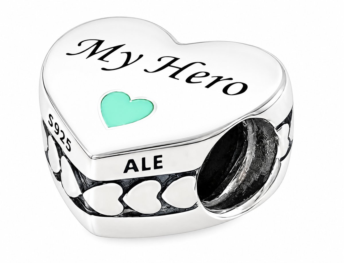 My Hero Heart Charm – Silver Tone Love Bracelet Bead