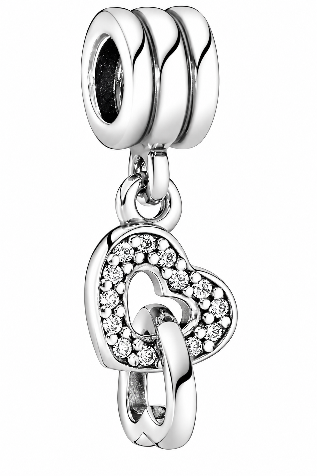 Interlocking Hearts Dangle Charm Sterling Silver