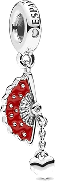 Elegant Silver Red Folding Fan Dangle Charm Hand Fan with Dangling Heart