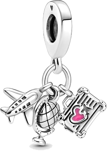 Airplane, World Globe & Suitcase Travel Adventure Dangle Charm